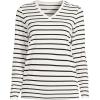 Lands’ End Women’s Relaxed American-Grown Supima Cotton Long Sleeve V-Neck T-Shirt(Ivory/Black Breton Stripe)