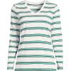 Lands’ End Women’s Relaxed American-Grown Supima Cotton Long Sleeve V-Neck T-Shirt(Ivory/True Green Stripe)