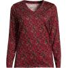 Lands’ End Women’s Relaxed American-Grown Supima Cotton Long Sleeve V-Neck T-Shirt(Lush Burgundy/Red Flowers)