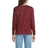 Lands’ End Women’s Relaxed American-Grown Supima Cotton Long Sleeve V-Neck T-Shirt(Lush Burgundy/Red Flowers)