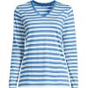 Lands’ End Women’s Relaxed American-Grown Supima Cotton Long Sleeve V-Neck T-Shirt(Muted Cobalt Even Stripe)