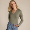 Lands’ End Women’s Relaxed American-Grown Supima Cotton Long Sleeve V-Neck T-Shirt(Soft Olive Drab)