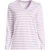 Lands’ End Women’s Relaxed American-Grown Supima Cotton Long Sleeve V-Neck T-Shirt(Whisper Lilac Even Stripe)