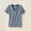 Lands’ End Women’s Relaxed American-Grown Supima Cotton V-Neck T-Shirt(Deep Sea Navy Even Stripe)
