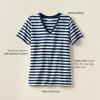 Lands’ End Women’s Relaxed American-Grown Supima Cotton V-Neck T-Shirt(Deep Sea Navy Even Stripe)