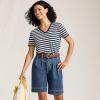 Lands’ End Women’s Relaxed American-Grown Supima Cotton V-Neck T-Shirt(Deep Sea Navy Even Stripe)