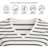 Lands’ End Women’s Relaxed American-Grown Supima Cotton V-Neck T-Shirt(Ivory/Black Breton Stripe)