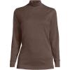 Lands’ End Women’s Relaxed Cotton Long Sleeve Mock Turtleneck Shirt(Bark Brown Heather)