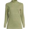 Lands’ End Women’s Relaxed Cotton Long Sleeve Mock Turtleneck Shirt(Olive Drab/Iced Lime Stripe)