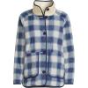 Lands’ End Women’s Sherpa Fleece Reversible Mixed Media Long Jacket(Ivory/Navy Check)