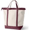 Lands’ End Zip Top Canvas Tote Bag(Natural/Lush Burgundy)