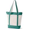 Lands’ End Zip Top Long Handle Canvas Tote Bag(Natural/Bright Spruce)