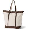 Lands’ End Zip Top Long Handle Canvas Tote Bag(Natural/Brown Root)