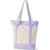 Lands’ End Zip Top Long Handle Canvas Tote Bag(Natural/Lavender Cloud)