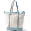Lands’ End Zip Top Long Handle Canvas Tote Bag(Natural/Pale Teal)
