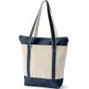 Lands’ End Zip Top Long Handle Canvas Tote Bag(Natural/Radiant Navy)