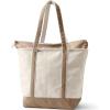 Lands’ End Zip Top Long Handle Canvas Tote Bag(Natural/Rich Camel)