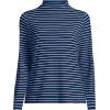 Women’s Drapey Rib Skimming Long Sleeve Mock Neck Shirt(Deep Sea Navy/Ivory Stripe)