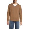 Lands’ End Men’s Fine Gauge Cotton V Neck Sweater(Soft Camel Brown Heather)