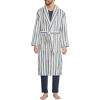 Lands’ End Men’s Full-Length Turkish Cotton Terry Bathrobe – 55″ Length | Plush, Absorbent, 2 Pockets, Spa Comfort(Egret White Double Stripes)