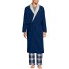 Lands’ End Men’s Sherpa Fleece Lined Flannel Robe(Deep Sea Navy)