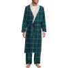 Lands’ End Men’s Sherpa Fleece Lined Flannel Robe(Light Emerald Blackwatch)