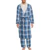 Lands’ End Men’s Sherpa Fleece Lined Flannel Robe(Muted Cobalt Blue Plaid)