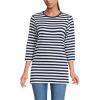 Lands’ End Women’s 3/4 Sleeve Supima Cotton Crewneck Tunic(Deep Sea Navy Even Stripe)