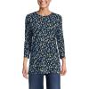 Lands’ End Women’s 3/4 Sleeve Supima Cotton Crewneck Tunic(Deep Sea Navy Multi Daisy)