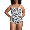Lands’ End Women’s Chlorine Resistant Soft Cup Tugless Sporty One Piece Swimsuit(Black Havana Floral)