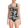 Lands’ End Women’s Chlorine Resistant Soft Cup Tugless Sporty One Piece Swimsuit(Black Tropical Scene)
