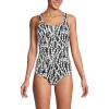 Lands’ End Women’s Chlorine Resistant Soft Cup Tugless Sporty One Piece Swimsuit(Black/White Vine Floral)