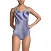Lands’ End Women’s Chlorine Resistant Soft Cup Tugless Sporty One Piece Swimsuit(Deep Sea/White Media Stripe)