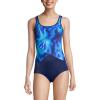 Lands’ End Women’s Chlorine Resistant Soft Cup Tugless Sporty One Piece Swimsuit(Multi Swirl/Deep Sea Navy Mix)