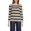 Lands’ End Women’s Cotton Drifter Crew Cable Pullover Sweater(Champagne/Deep Sea Gulf Stripe)