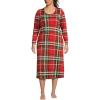 Lands’ End Women’s Cotton Long Sleeve Midcalf Nightgown(Compass Red/Emerald Plaid)
