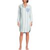 Lands’ End Women’s Cotton Poplin Long Sleeve Sleepshirt Nightgown(Icy Mint/Muted Cobalt Stripe)