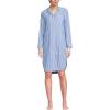 Lands’ End Women’s Cotton Poplin Long Sleeve Sleepshirt Nightgown(Muted Cobalt/Pink Stripe)