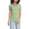 Lands’ End Women’s Cotton Rib Knit T-Shirt(Ice Blue/Pear Tiny Stripe)