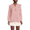 Lands’ End Women’s Cotton Voille Ruffle Front Blouse(Dark Orange Floral Vines)