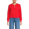 Lands’ End Women’s Cropped Fine Gauge Crew Neck Cardigan Sweater(Coral Red)