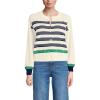 Lands’ End Women’s Cropped Fine Gauge Crew Neck Cardigan Sweater(Fresh Ivory/Navy Founders)