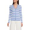 Lands’ End Women’s Drifter Baby Cable Vneck Cardigan Sweater(Fresh Ivory/Periwinkle Stripe)
