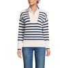 Lands’ End Women’s Drifter Cotton Quarter Zip Pullover Sweater(Ivory/Navy Stripe)