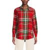 Lands’ End Women’s Flannel Boyfriend Fit Long Sleeve Shirt(Compass Red/Emerald Plaid)
