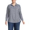 Lands’ End Women’s Flannel Boyfriend Fit Long Sleeve Shirt(Deep Sea/Ivory Mini Check)