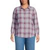 Lands’ End Women’s Flannel Boyfriend Fit Long Sleeve Shirt(Ivory/Light Raspberry Plaid)