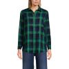 Lands’ End Women’s Flannel Boyfriend Fit Long Sleeve Shirt(Rich Clover/Navy Plaid)