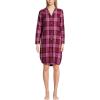 Lands’ End Women’s Flannel Long Sleeve Sleepshirt Nightgown(Vibrant Red/Aurora Pink Plaid)