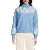Lands’ End Women’s Fuzzy Turtleneck Lantern Sleeve Jacquard Sweater(Clear Blue Sky Heather)